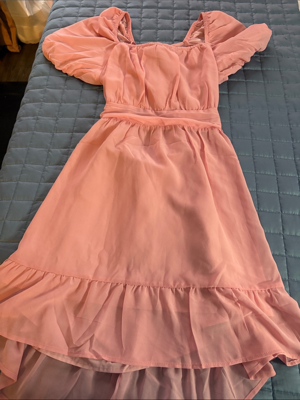 Allegra K Pink Puff-Sleeve Ruffle Hem Girls' Dress